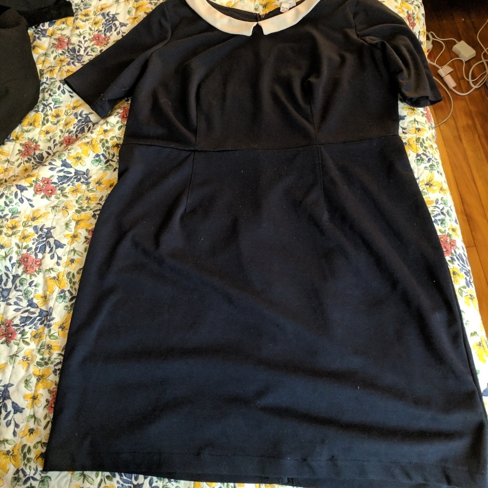 Navy blue collared pencil dress